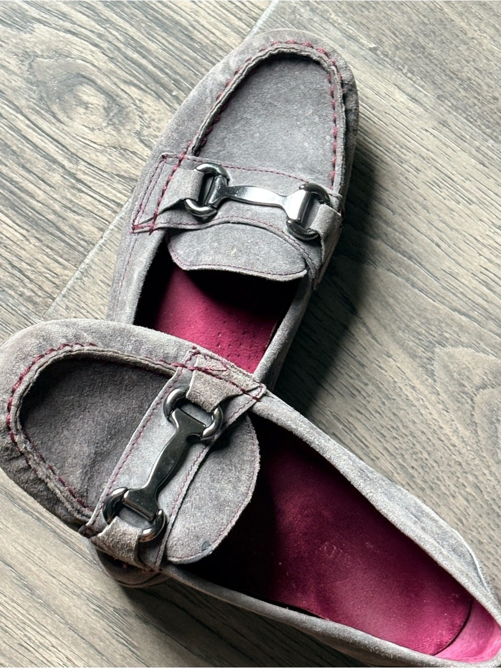 Cynthia Rowley Gray Suede Loafers with Pink Insole